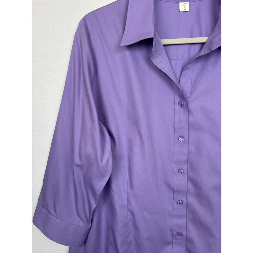 Coldwater Creek Shirt Womens 1X 18 Cotton No Iron Button Up 3/4 Sleeve